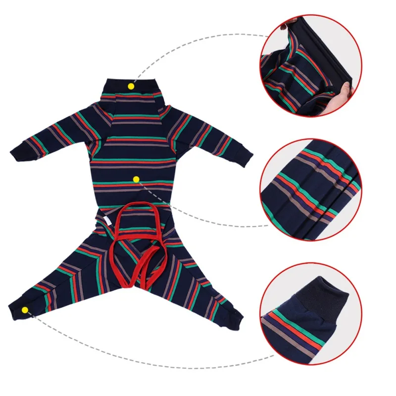 Ranphy Pet Pajamas - Small Dog Cotton Jumpsuit, Striped Pajama Onesie, 4-Leg Romper For Dogs & Cats 8 thumbnail image