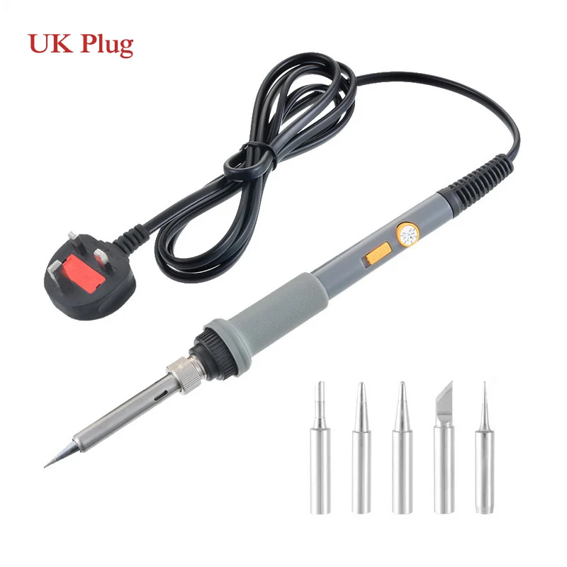 UK Plug 110 В/220 В 60 Вт Электрический паяльник Модернизированная версия с переключателем Регулируемая температура паяльник получить 5 паяльных наконечников бесплатно - Цвет: UK Plug