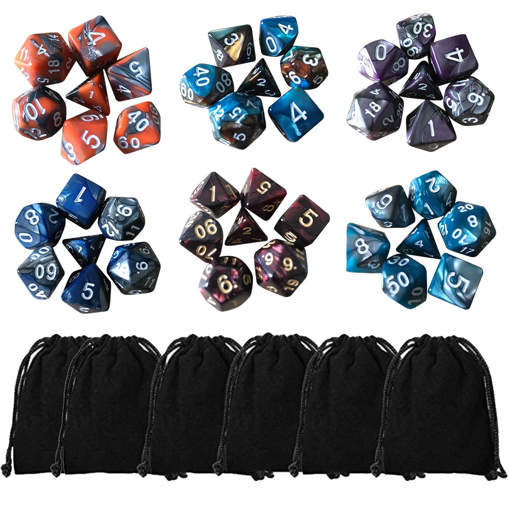42Pcs Double-Colors Acrylic Polyhedral Dice Party Math Role Table Game Playing