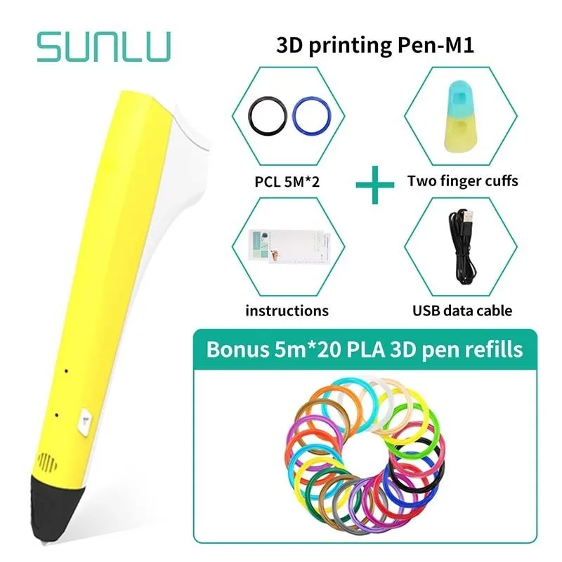 Регулируемая температура 3D Печатающая ручка SUNLU M1 3D Ручка Поддержка PLA/нить из ПКЛ 1,75 мм детские инструменты