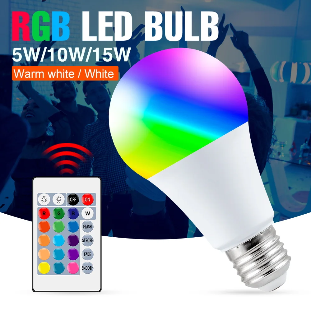 

DuuToo E27 Light Bulb RGB Smart Lamp Bulbs LED Color Changing Bombillas 5W 10W 15W Wireless Remote Dimmable Decor Lights RGBW