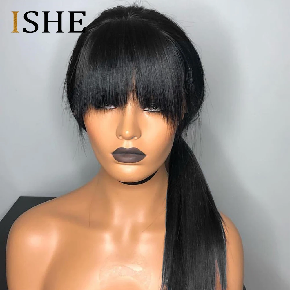 Парик Bang прямые человеческие волосы 360 парик на сетке спереди с детскими волосами