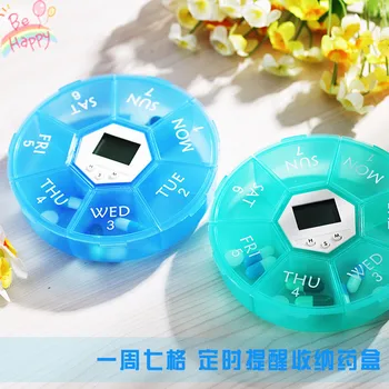 

New Style Portable Circle One Week Medication Reminder Timing Electronic Small Medicine Box Travel Medicine Storage
