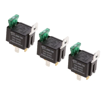 

3pcs SPST Relays With Fuses 24V 30A 4 Pin For Car Electronics