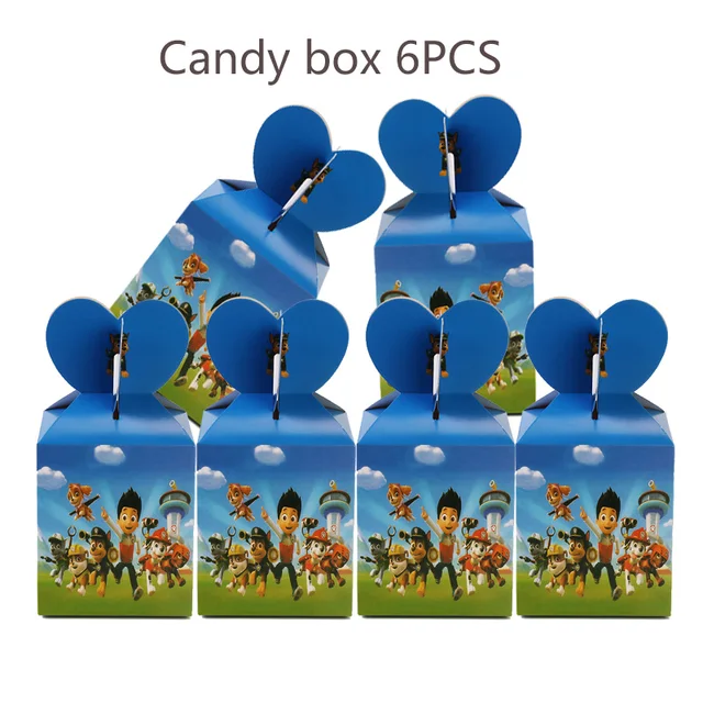 Paw Patrol Birthday Party Balloons Toy Birthday Banner For Kids Boys Girls Party Decoration Paper Cup Plate Tableware Supplies 6PCS Candy box