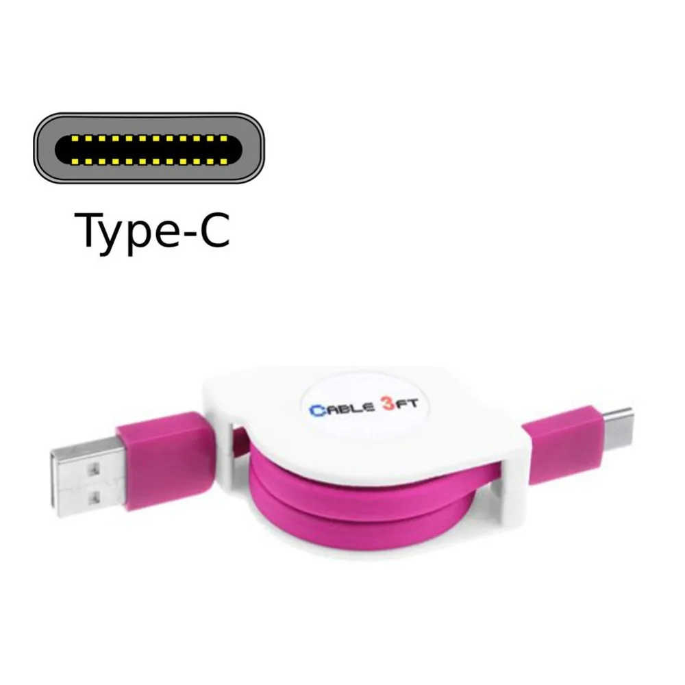 HOT 1 м USB 3,1 Type-C выдвижной кабель для быстрой зарядки для samsung зарядный провод для huawei мобильного телефона - Цвет: HOT