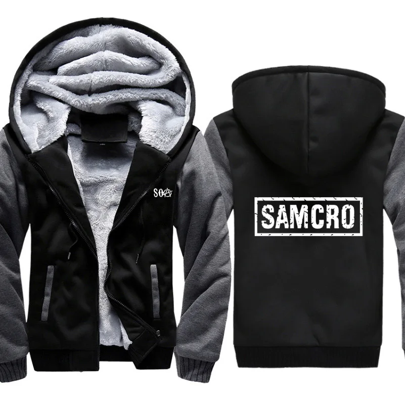 SOA Sons of толстовки анархия Мужские Зимние флисовые Утепленные Пальто толстовка на молнии с принтом SAMCRO мужские толстовки с капюшоном