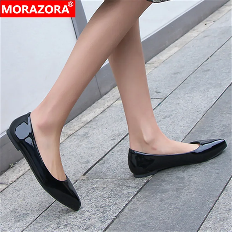 MORAZORA/ г., Новое поступление, летняя удобная женская обувь на плоской подошве, модная повседневная обувь черного цвета из искусственной кожи простые тонкие туфли