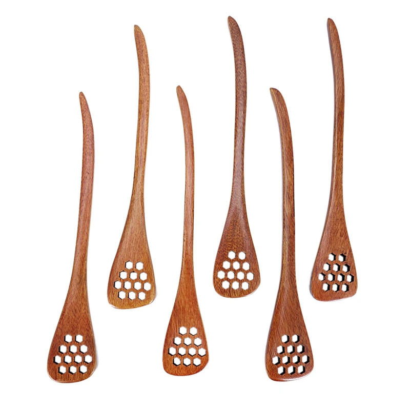 ABSS-6pcs ручной работы из цельного дерева, медный бар, резная полая ложка 7 дюймов(ковши для меда