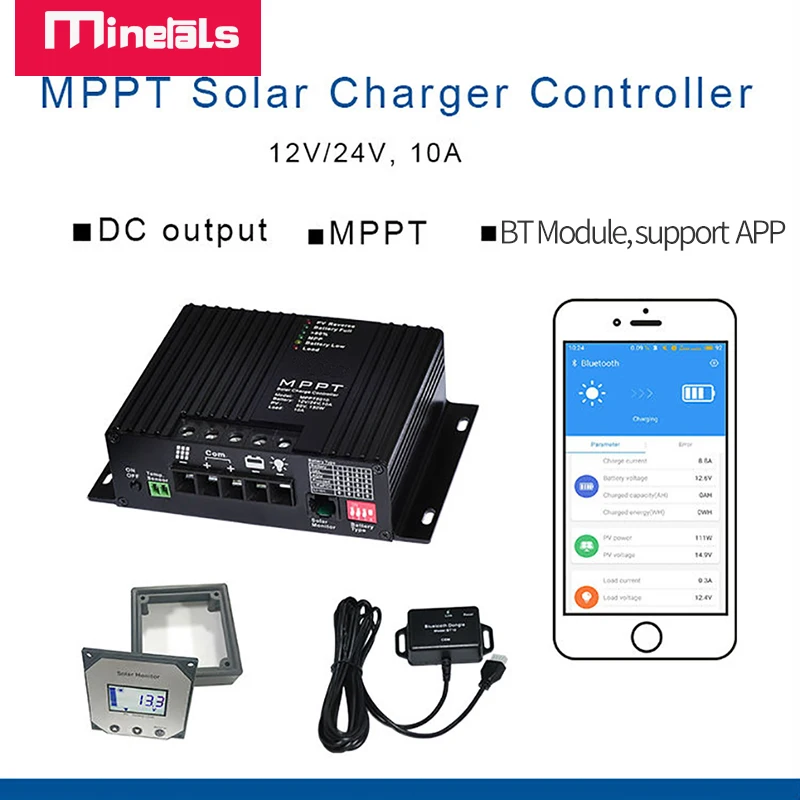 12V 24V 10A SMART Solar MPPT Controller with Load Output Function Charger Controller Support Bluetooth APP LCD controller solar battery charge controller