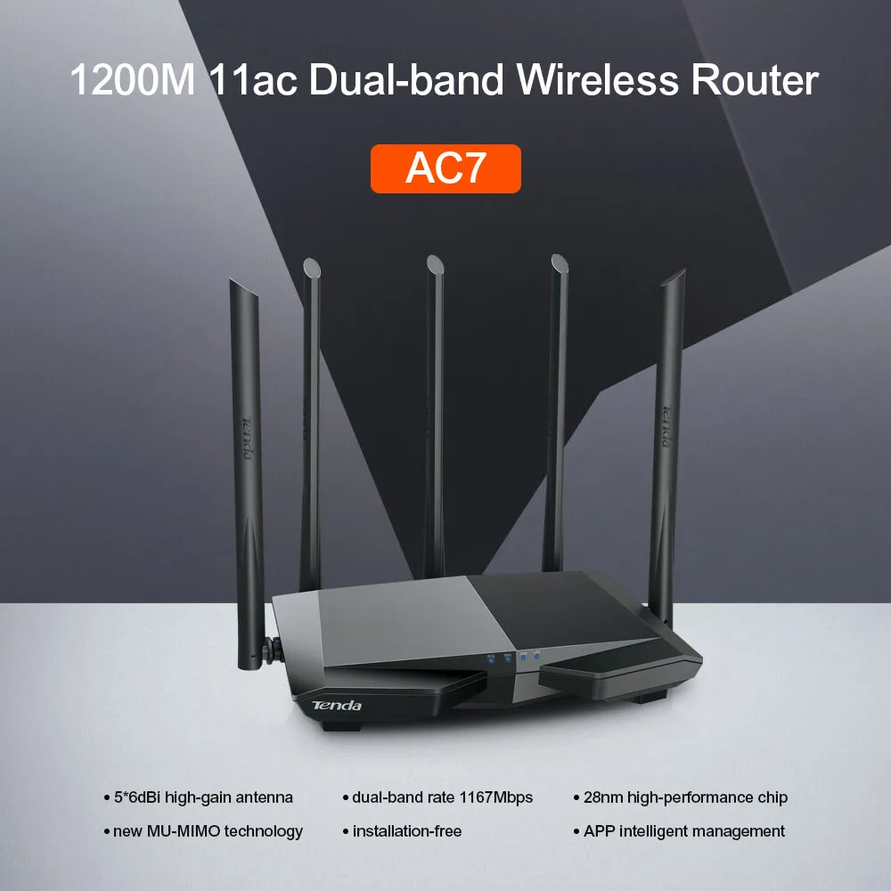 Tenda AC7 Беспроводной Wi-Fi роутер 2,4G/5,0 GHz умный двухдиапазонный AC1200 5 антенн Беспроводной Wi-Fi роутер повторитель приложение дистанционное управление