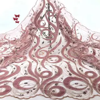 

2019 Latest French Nigerian Laces Fabrics High Quality African Laces Fabric Wedding Glued glitter sequins Tulle Lace R912