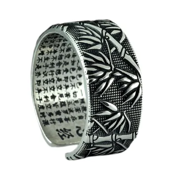 

S999 silver heart Thai silver retro opening ring tide men's bamboo Ring jewelry