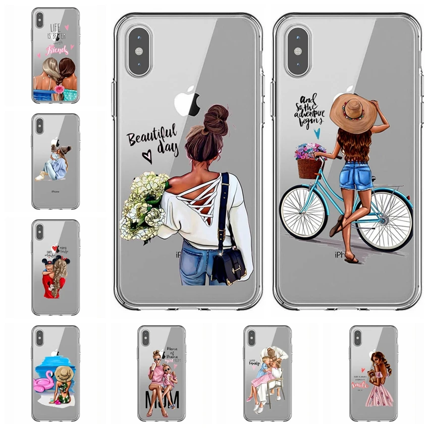Модный черный коричневый Чехол для мамы девочки королевы iPhone Max XR XS X10 8PLUS 7PLUS 6 S