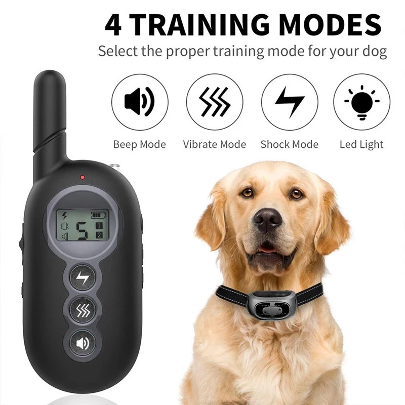 Dog Training Collar Wireless Remote Control Anti-Bark Pet Collar Vibration Buzzer Waterproof Electric Shock Suitable For 1-2 Dog