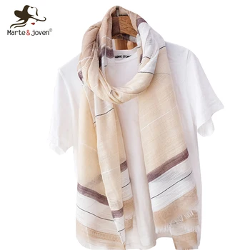 

Marte&Joven Fashion Striped Thin Khaki Women Scarf Oversize 200x95cm Spring Autumn Warm Wrap Shawl for Lady Long Bandana