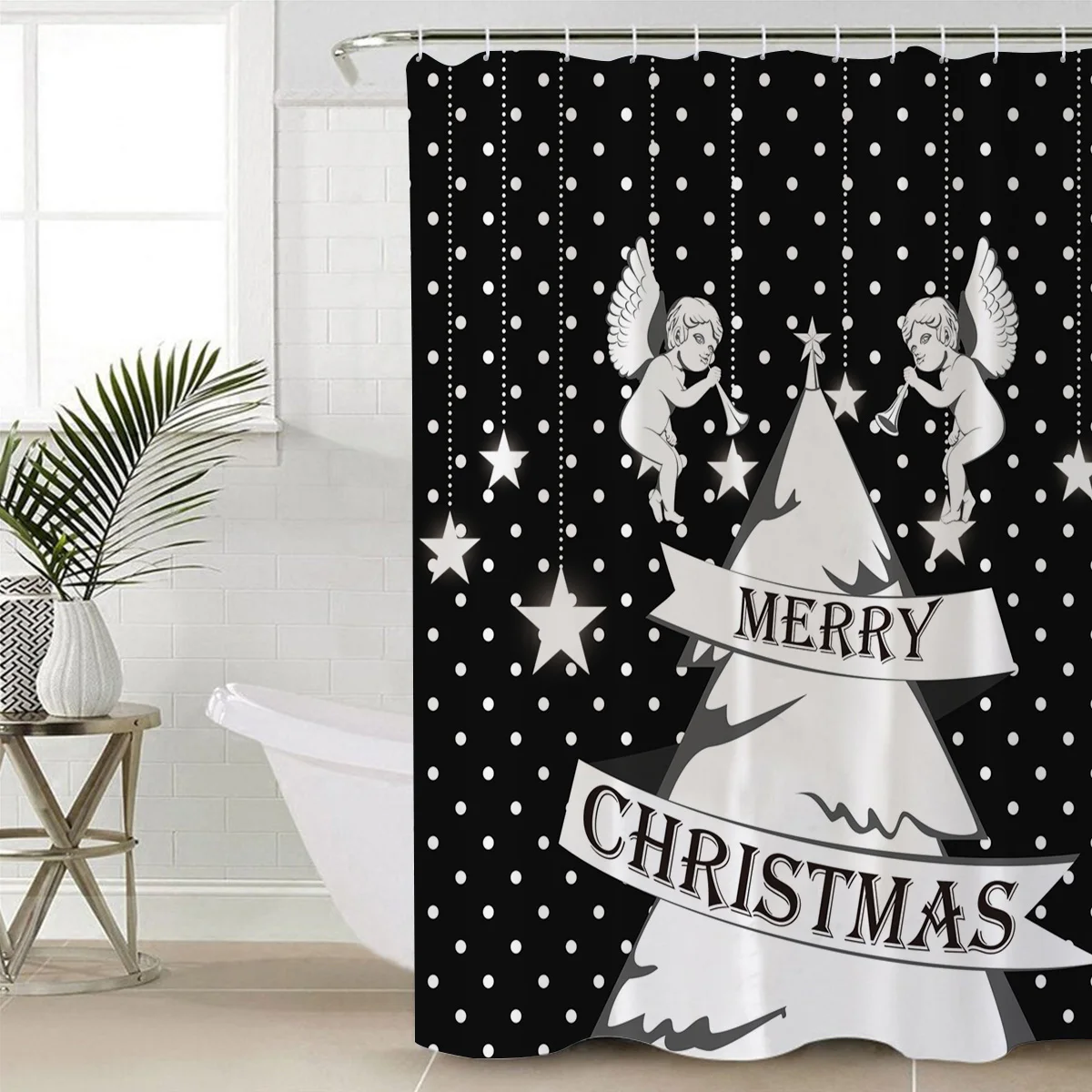 Водонепроницаемый полиэстер ткань занавеска для душа Рождественская тематика елки Ангел узоры занавеска для душа