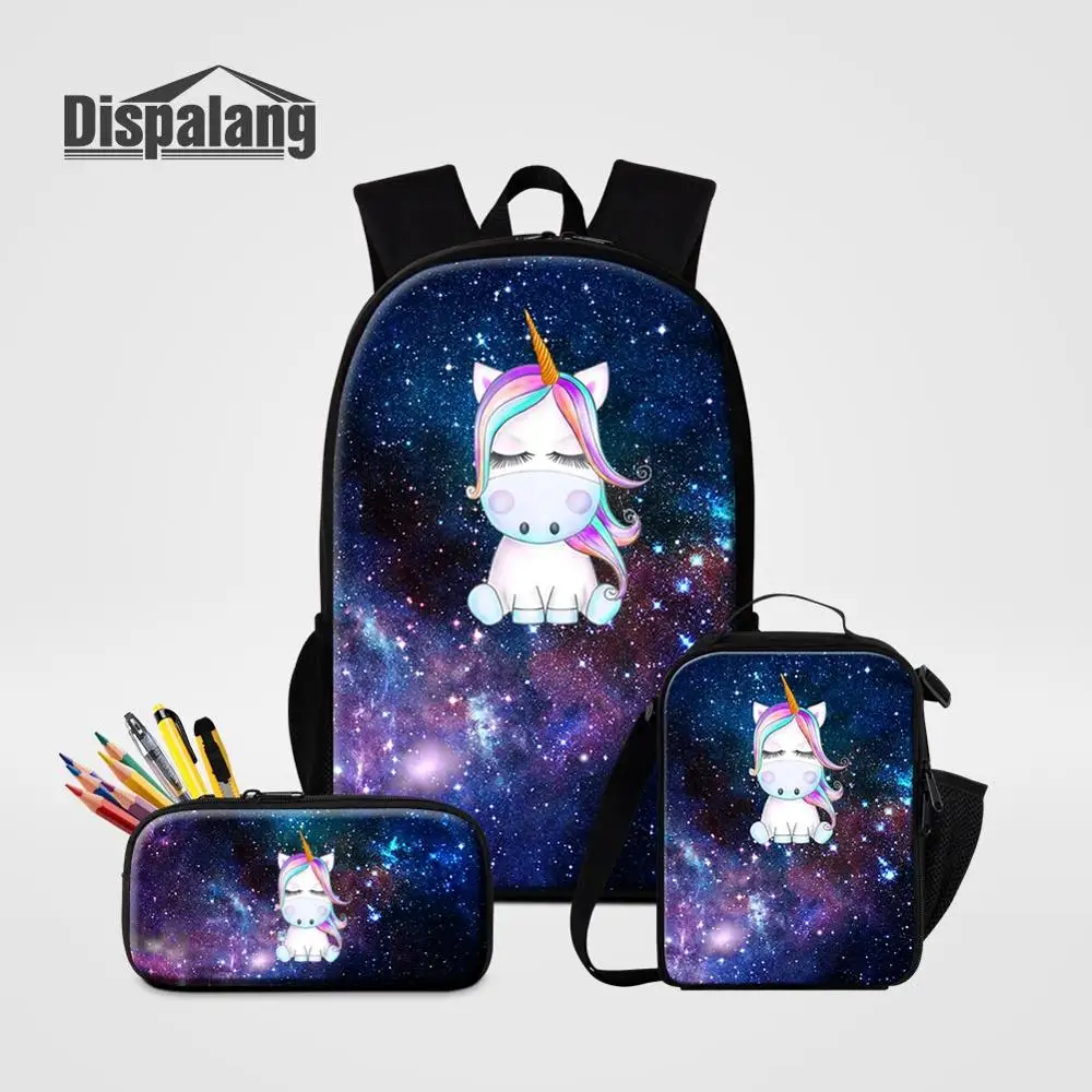 3pcs Galaxy Print Backpack Boys Girls School Lunch Box Pen Bag Travel Rucksack