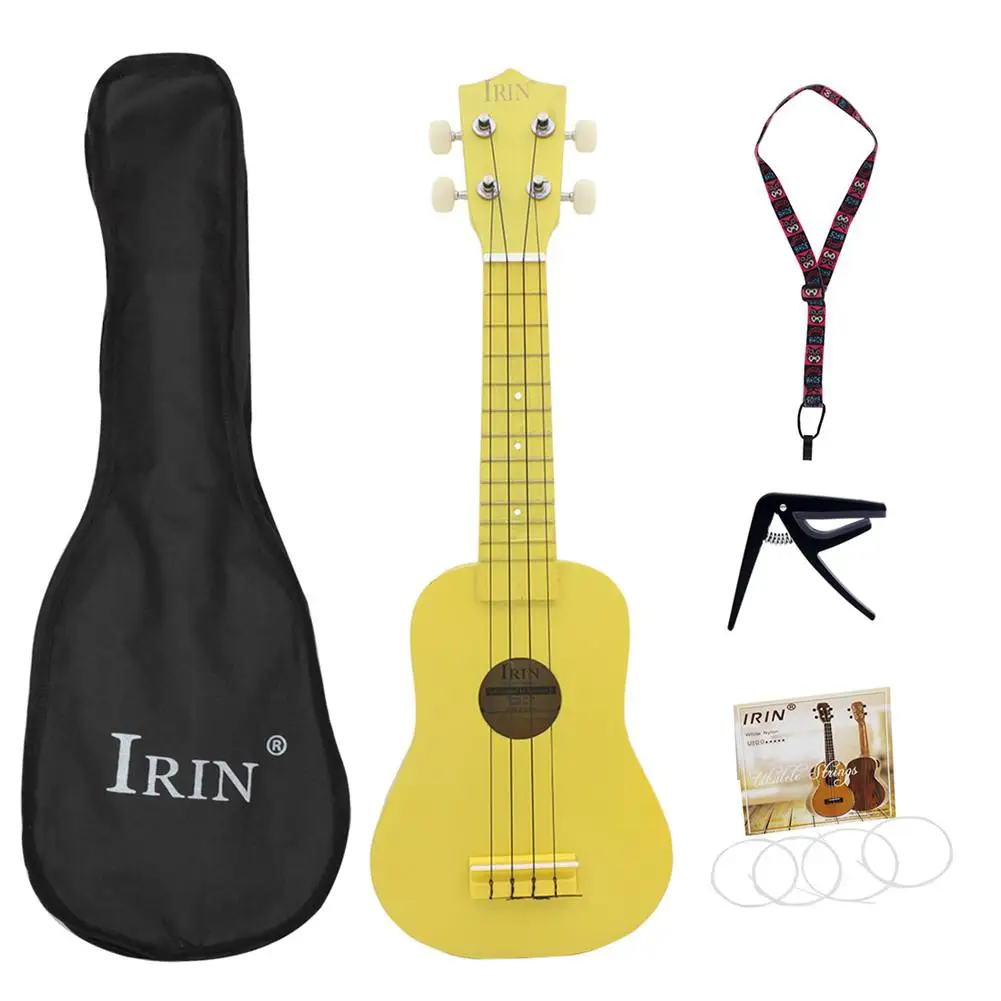 yellow 21inch Ukulele Basswood Acoustic Ukelele+Bag+Strap+String+Capo Hawaii Guitar Musical Instrument Kit for Beginner - Цвет: yellow