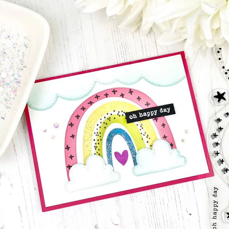 Funny Rainbow Cutting Dies Phrases Veins Clear Stamps Stencils For DIY Scrapbooking Paper Card Making Crafts