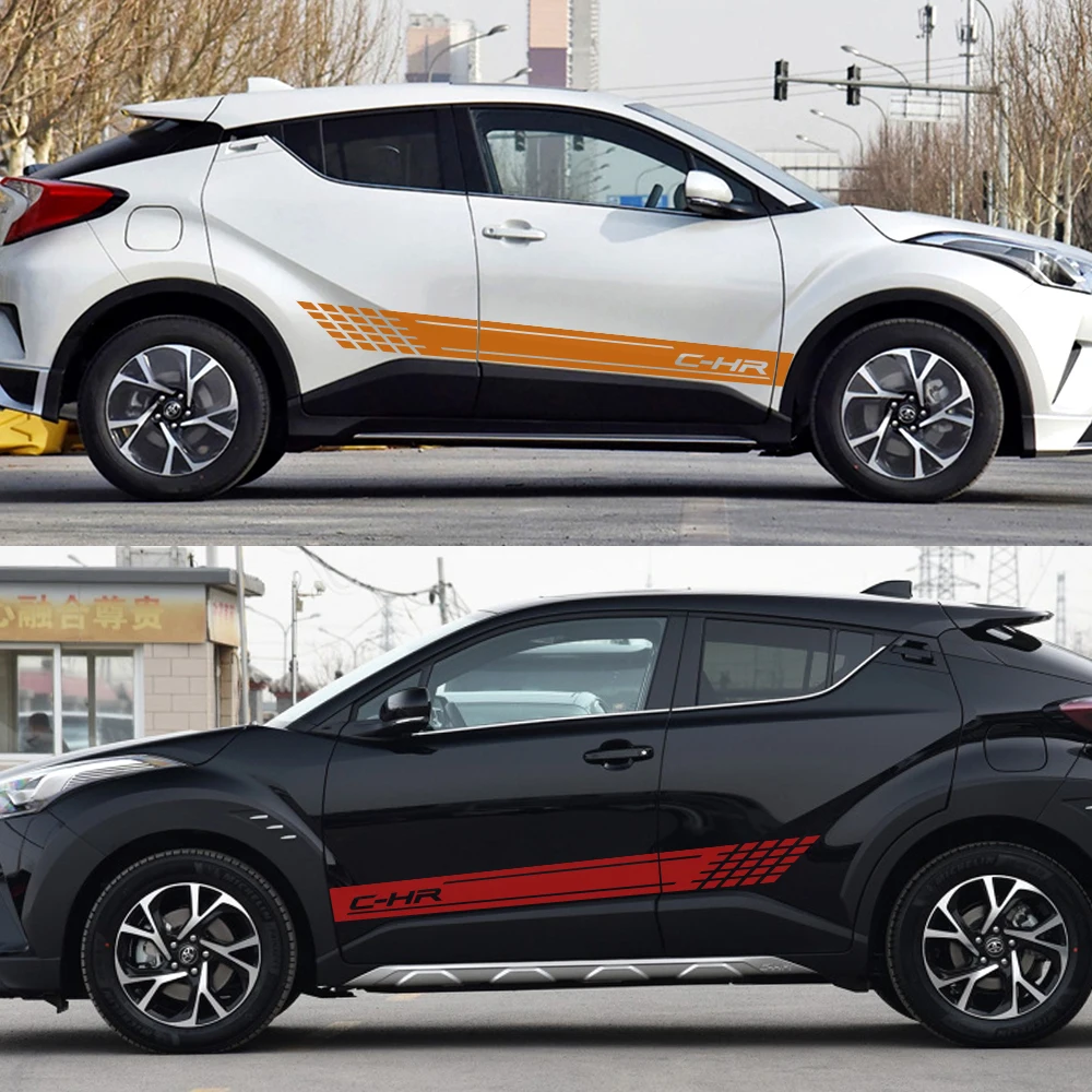 2 шт. автомобиль длинной стороне юбка наклейки для Toyota C-HR C HR автомобиля украшения DIY виниловая пленка Авто спортивный стиль наклейки аксессуары для автомобиля