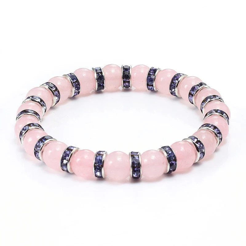 Высокое качество натуральный камень розовый бисер браслеты для женщин Strand браслеты горный хрусталь эластичные ювелирные изделия подарок для девочек - Окраска металла: Purple
