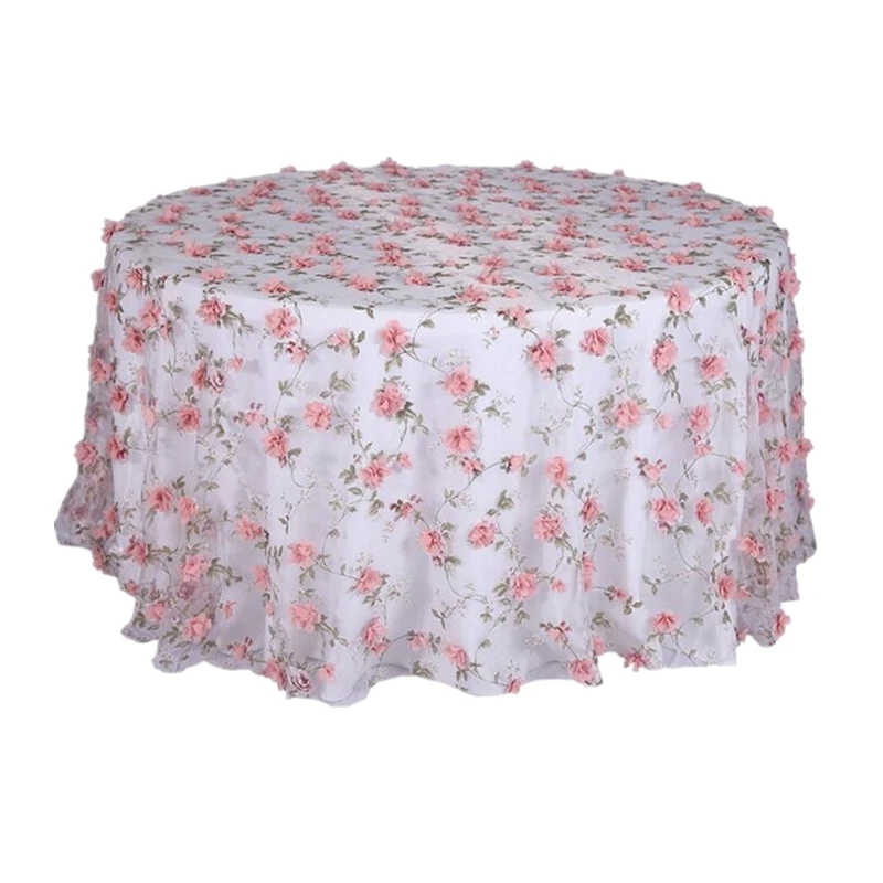 

Marious wedding 20pcs 300cm round 3D embroidered flowers Organza table overlay wedding tablecloth hotel decorative tablecloth