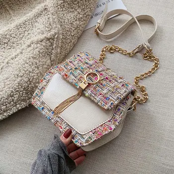 

Elegant Female Tassel Square Bag 2019 Winter Fashion New High Quality Woolen Women's Designer Handbag Chain Shoulder Messenger