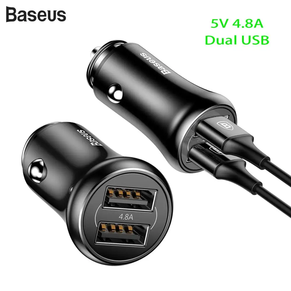 Автомобильное зарядное устройство Baseus 4.8A с двумя USB разъемами для Xiaomi huawei P30 Pro Tablet, авто быстрая зарядка, USB порт, адаптер, автомобильная зарядка