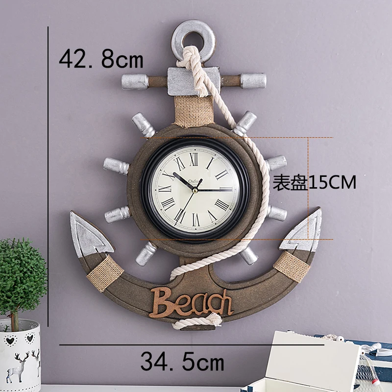 Vintage 3d Wall Clock Wooden Bar Boat Rudder Mediterranean Anchor Living Room Clocks Old Decorations Antique Reloj Decor SC207