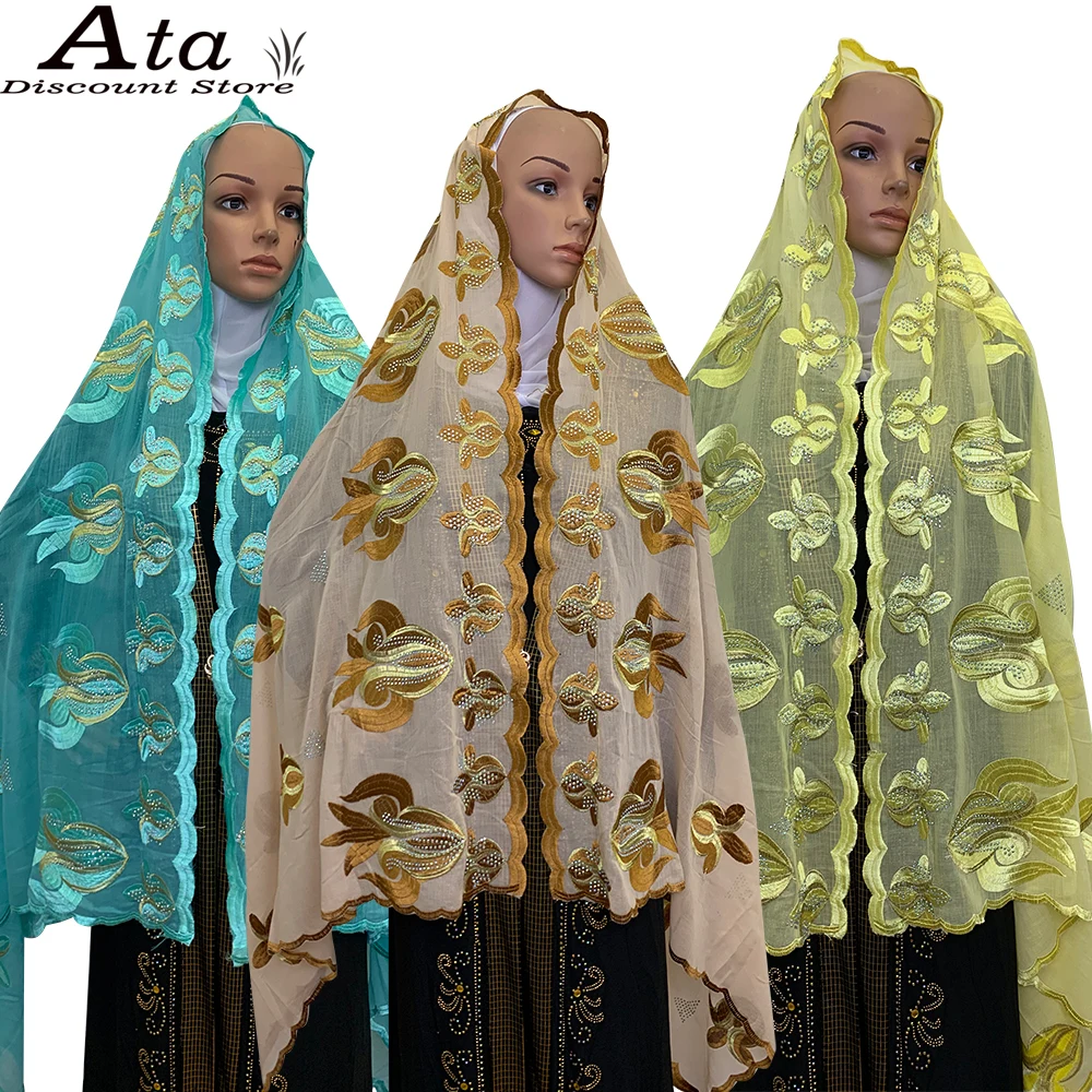 

Muslim Women's Scarf Hijab Dubai African Headscarf Prayer Hats Embroidery Big Beautiful Lace Shaws Ramadan Party Outfits H002