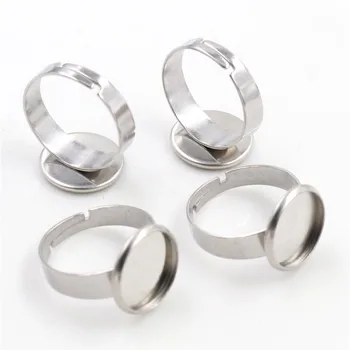 

12mm 10pcs/Lot No Fade Stainless Steel Adjustable Ring Settings Blank/Base,Fit 12mm Glass Cabochons,Buttons;Ring Bezels-T1-24