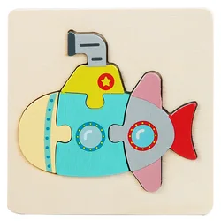 Children's Wooden 3D Cartoon Animal Puzzle - Educational Learning Toy Gift (Submarine)