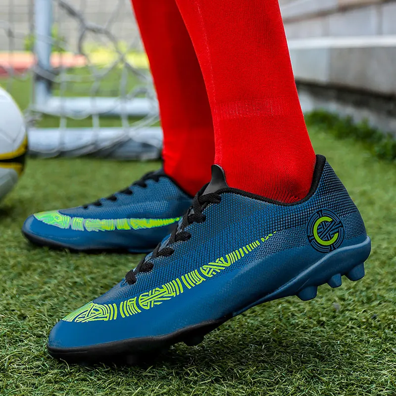 Blue MWY Крытый Сверхтонкий дышащий Chuteira Futebol высокое качество дешевые мужские фубольные бутсы дети обувь De Футбол Бутсы - Цвет: Blue