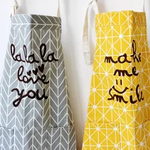 Хлопковый и льняной комплект в полоску с кружевным краем и карманом без рукавов, фартук для кухни, рабочая одежда, Рабочий Фартук