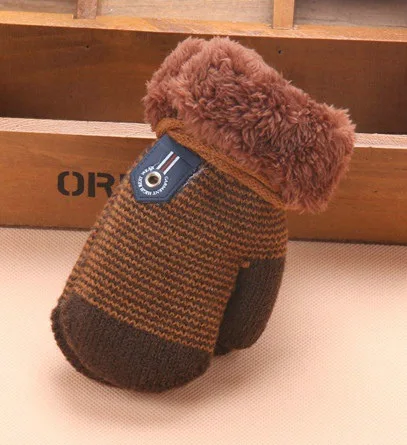0-3 Years Baby Boys Girls Warm for Toddler Full Knitted Kids Gloves Gloves Accessories Children Finger Mittens KF960 Winter Rope - Цвет: dark coffee