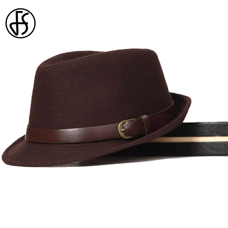 Мужская шерстяная фетровая шляпа FS Классическая джазовая с поясом и широкими