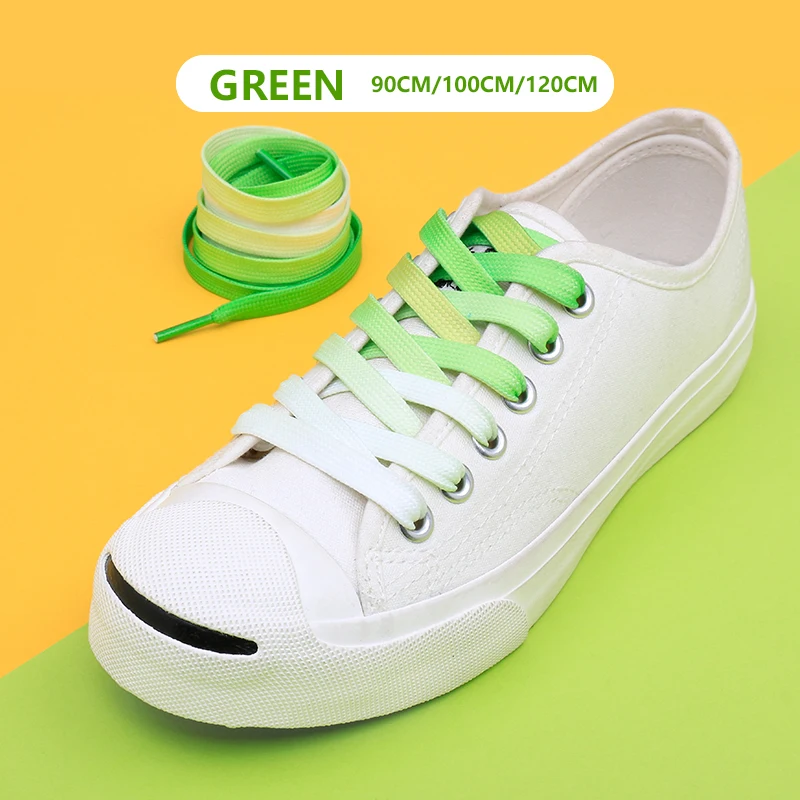 green Модные градиентные шнурки, повседневные мужские и женские шнурки, для взрослых и детей, унисекс, белые туфли, шнурки для обуви(100 см/120 см - Цвет: green