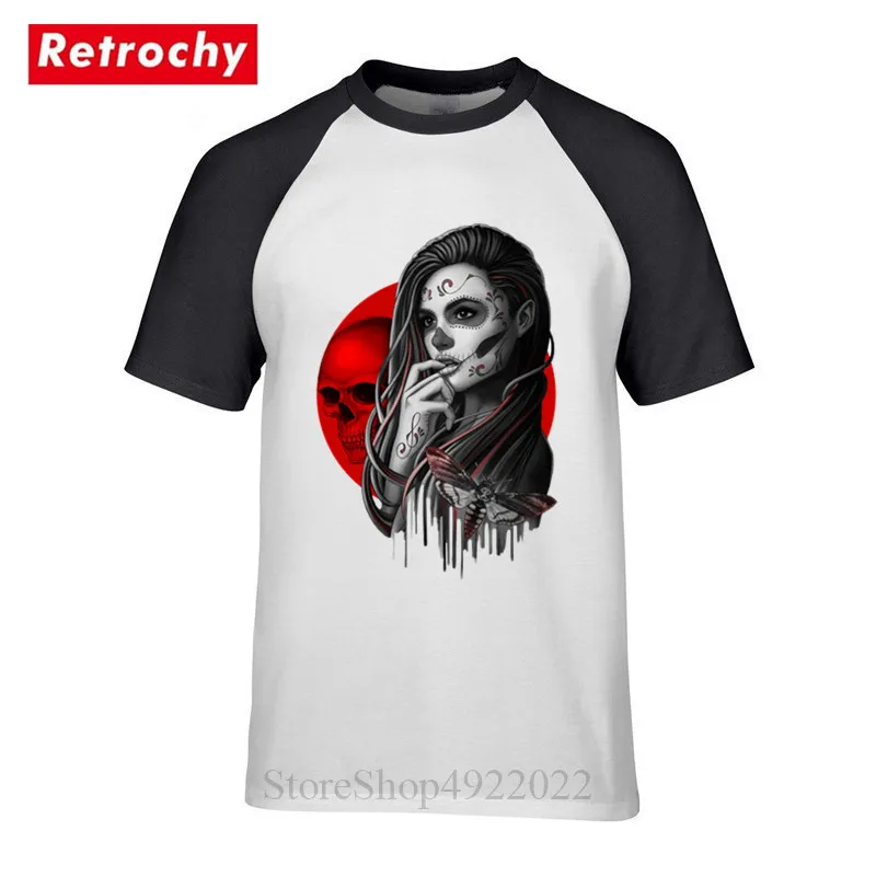 

Vintage Day Of The Dead T-shirt Sugar Skull Girl Tattooed With Death Head Moth T Shirt Camiseta Men Women Hipster Streetwear Short Sleeve 100% Cotton Crewneck Tshirt Harajuku Fitness Slim Tops Trendy Clothes Cheap Sale