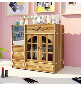 

Caja de almacenamiento de cosmeticos de gato de dibujos animados estante de escritorio cajon de gran capacidad tocador Simple