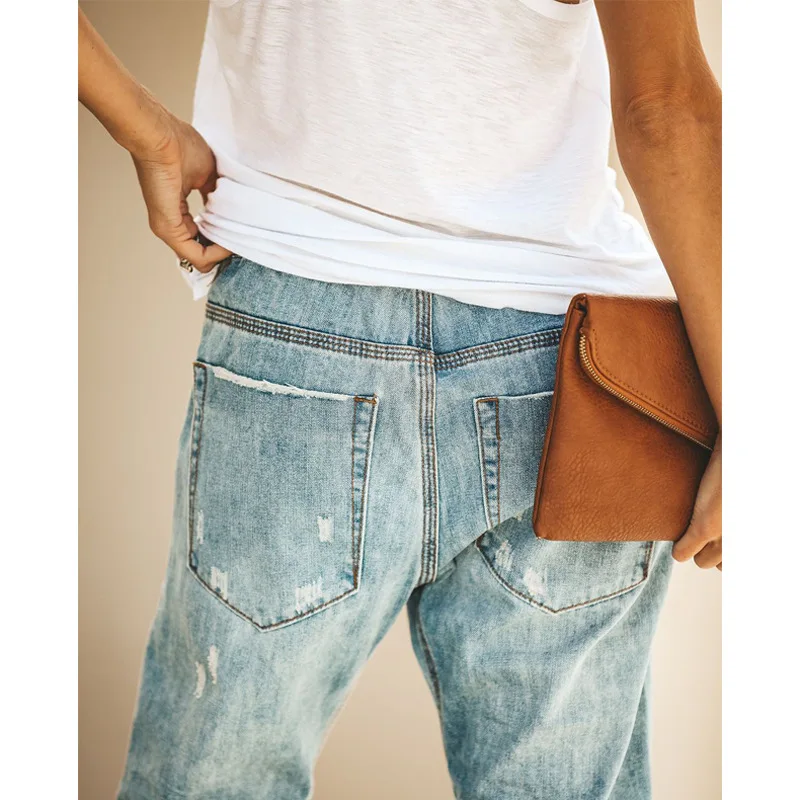 Jeans Woman Elastic Waist Fashion Straight Ripped Plus Size Jeans Women 2020