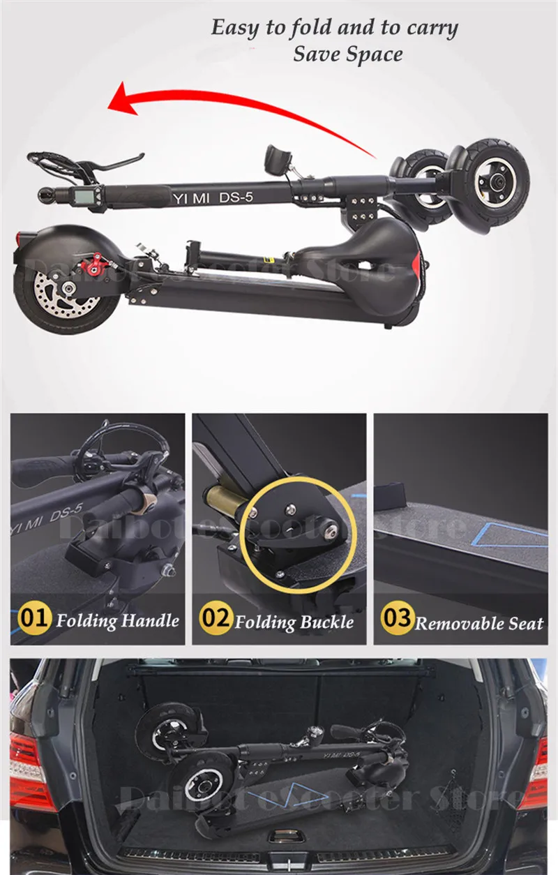 Daibot 3 Wheel Electric Scooter With Seat Electric Scooters 8 inch 400W 36V500W 48V Folding Electric Skateboard For Adults      (20)