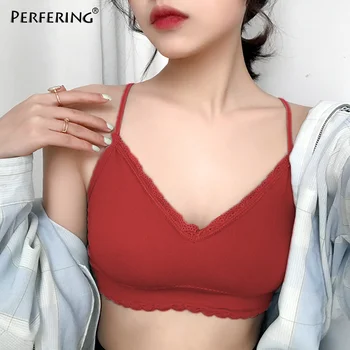 

Perfering Tube Top Bra V Neck Sleeveless Tank Tops Women Camisole Solid Ladies BH Underwear Bralette Cross Beauty Back Sexy Bras