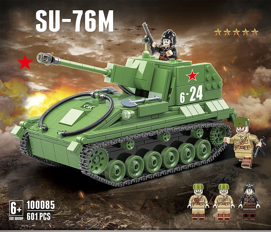 

WW2 Soviet Union su-76M Self-propelled GUN Tank batisbricks army forces figures block world war weapon model toys collection