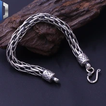 S925 Стерлинговое серебро ювелирные изделия Старинные тайские серебряные мужские ручной тканые Ротанговые грубые шахты властные популярный браслет