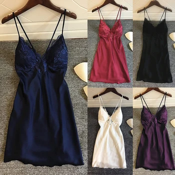 

2021 Neue Female Satin Nightgown Lady Sexy Spaghetti Strap Night Dress Women Nighties Sleeveless Sleepwear Nightwear Oversized