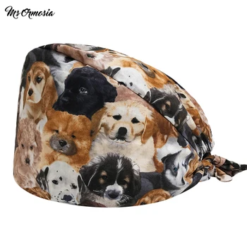 

MSORMOSIA Wholesale Scrub Caps for men Women Hospital Medical Hats Print in Black Tieback Elastic Section Cotton Surgical Caps