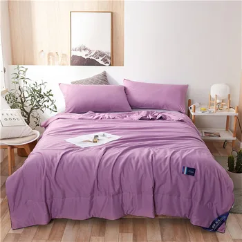 

Solid Silk Quilted Blanket Summer Thin Sybean Fiber Quilt Comforter Skin-friendly Bedspread Bedding Bed Cover Grey Purple Blue