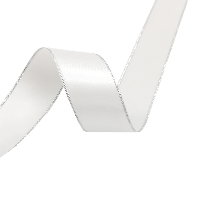 High-Quality Silver Metallic Edge Polyester Satin Ribbon for Gift Wrapping and Wedding Decoration, 5 Yards