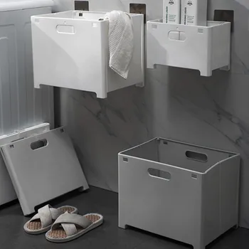 

27.5x38x30cm Folding Storage Basket Bathroom Wall Hanging Laundry Storage Box Free Punching Laundry Clothes Basket